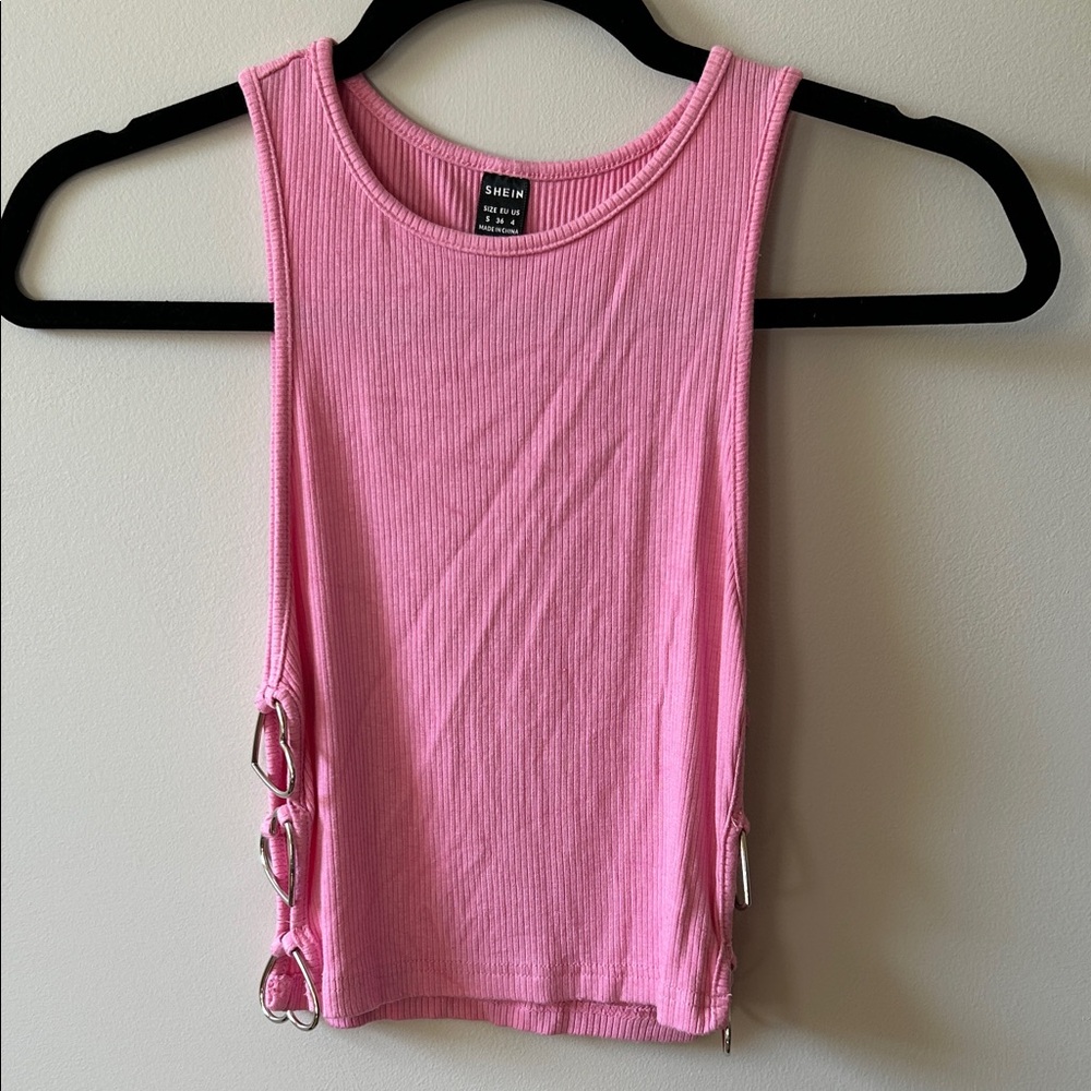 SHEIN Pink Ribbed Tank with Side Rings